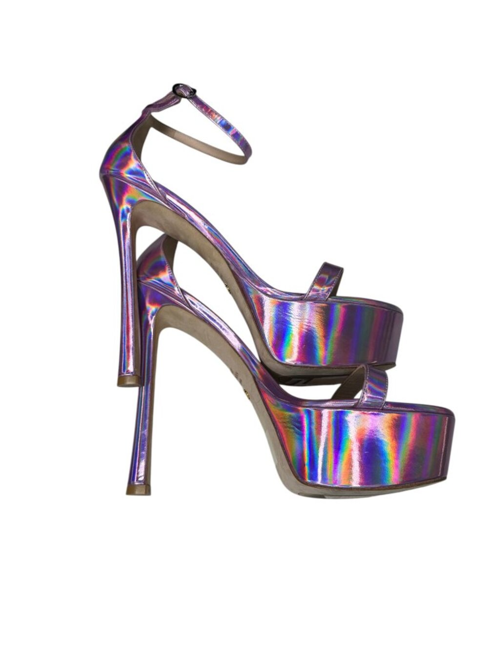 Stuart Weitzman Nudist Curve Platform Heels in Iridescent Pink. 10 - Picture 8 of 8